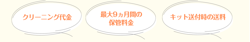 クリーニング代金　最大9ヵ月間の保管料金　キット送付時の送料